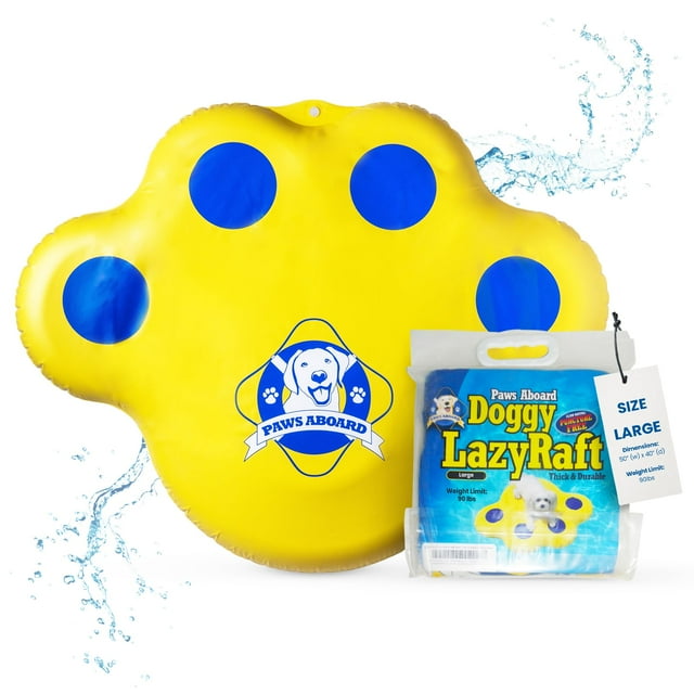 Paws Aboard Doggy Lazy Raft, Puncture Resistant Vinyl Dog Float, Perfect for the Lake, Pool, River and Boat - Large (50” x 39”)