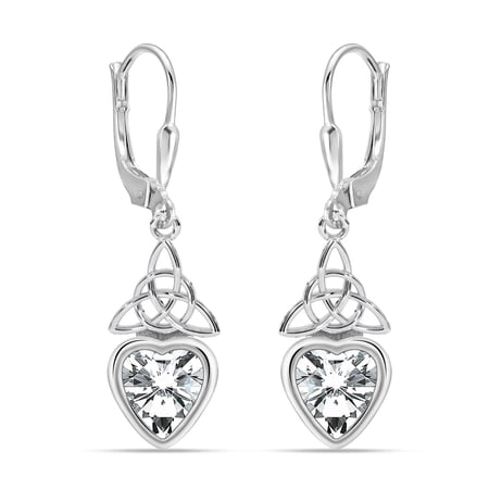 LeCalla 925 Sterling Silver Celtic Knot Earrings | Heart-Shaped CZ Leverback Earrings