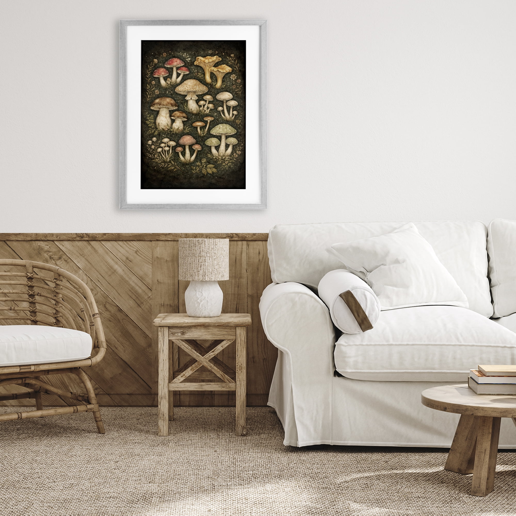 Stupell Industries Organic Sprouting Mushrooms Gray Framed Print Under Glass, design by Tom Crehan