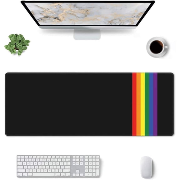 LGBT Gay Pride Rainbow Gaming Mouse Pad Pride Large Mouse Pad (31.5x11.8 Inch) Non-Slip Rubber Base Large Desk Mat Desk Protector for Home Office Gaming Work