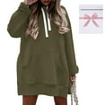thumbnail image 5 of XUELUO Hoodie Dress For Women Solid Color Hooded Drawstring Long Sleeve Sweatshirt Mini Summer Dresses With Pockets Outwear,Green,XL, 5 of 7