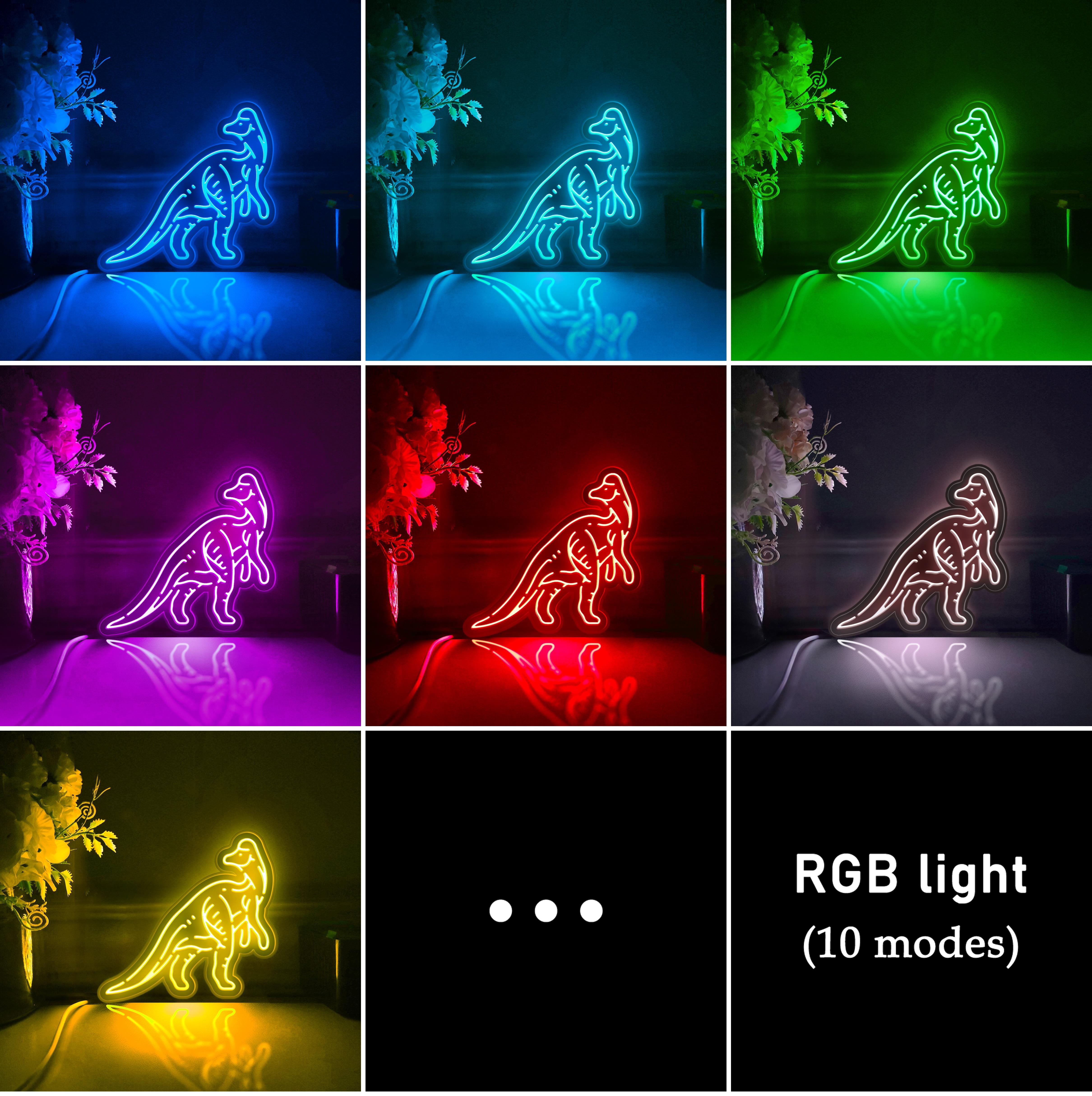 Dinosaur Led Light Box, Dimmable Neon-Like Light Signs USB Power for Wall Decor Bedroom Decoration, RGB Light (WxH) 16"x15"