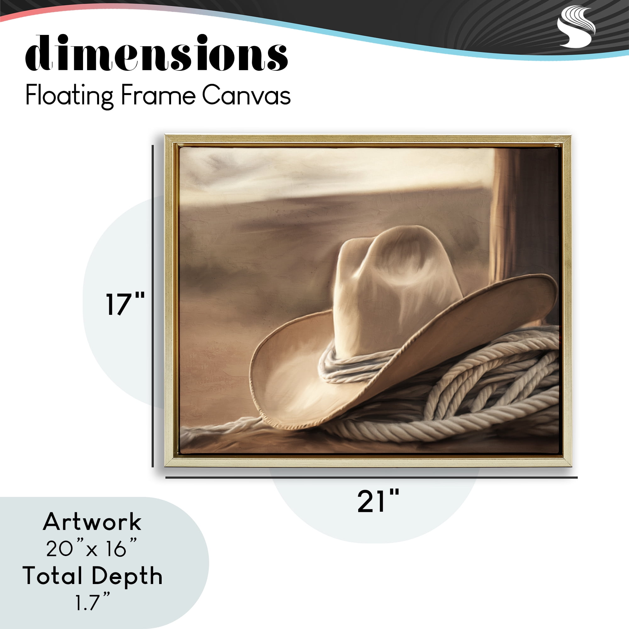 Stupell Industries White Cowboy Hat Gold Framed Floater Canvas Wall Art, design by Kim Allen