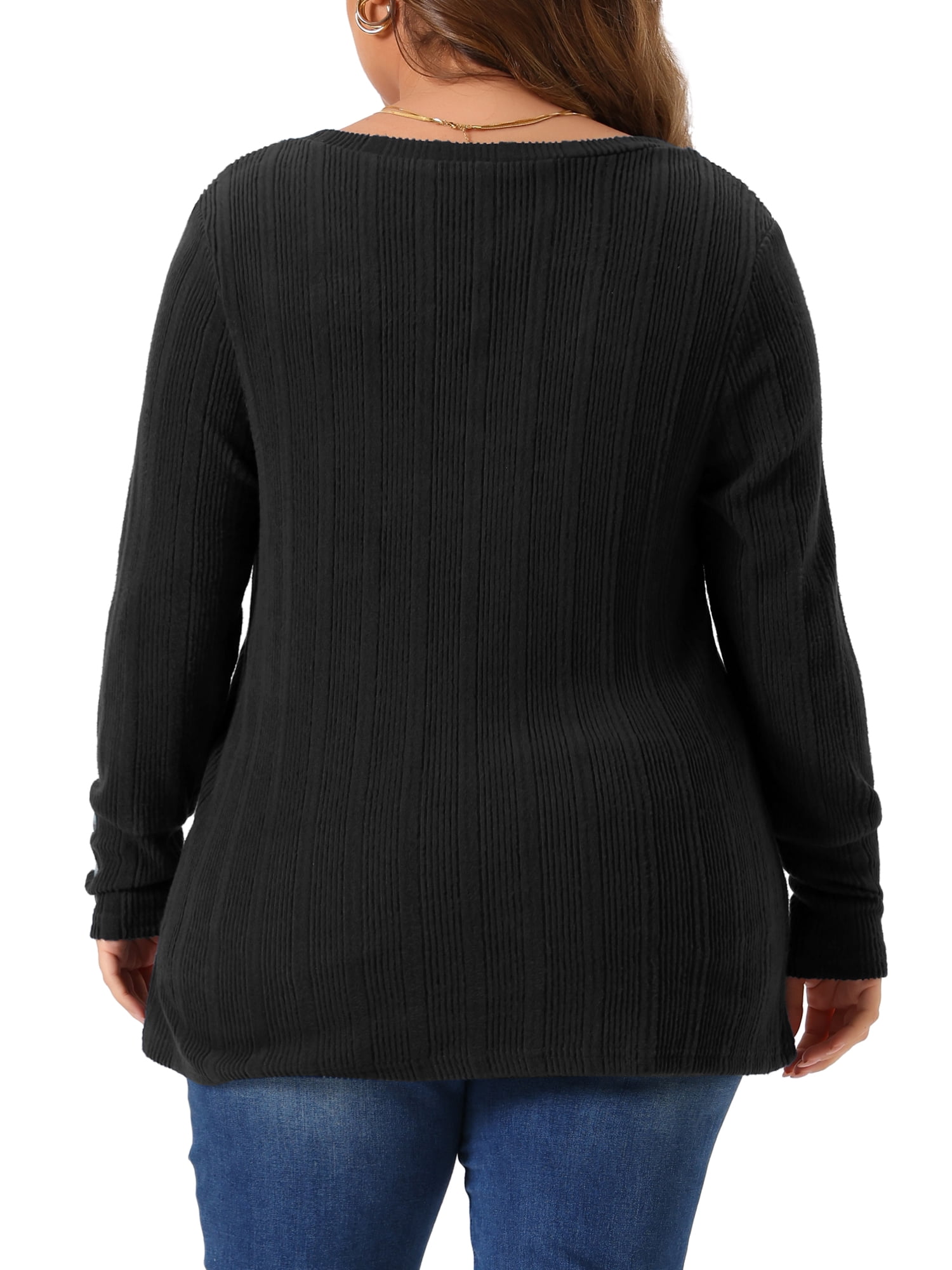 DARING DIVA Women's Plus Knit Tops V Neck Button Stretch Sweater 1X Black