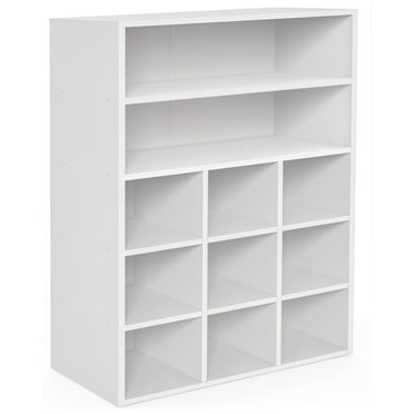 9-Compartment Shoe Cubby,  Adjustable Shelf Shoe Rack  for Entryway (White)