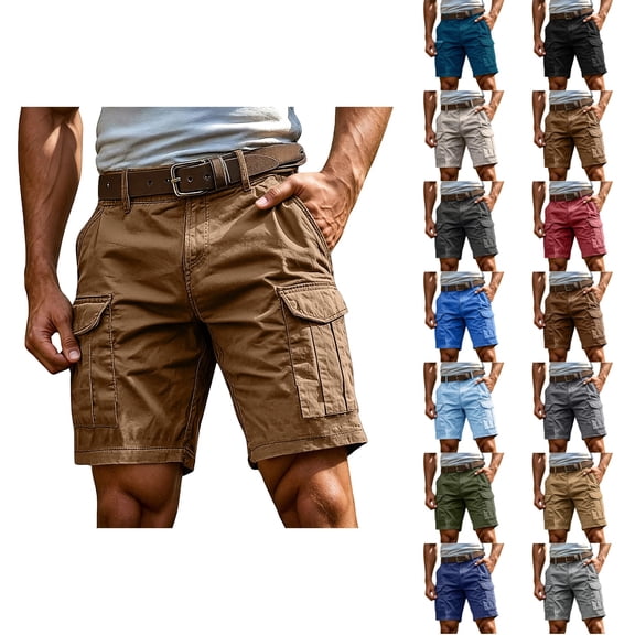 GrmtClth Men's Cargo Shorts 15 Inch Inseam Baggy Pull On Twill Fabric Summer Athletic Workout Golf Outdoor Hiking Casual Shorts Light Brown 3XL