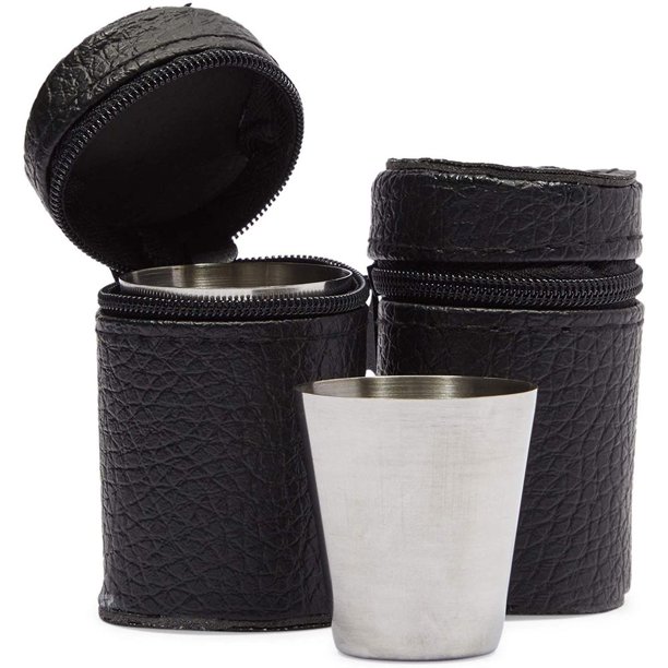 8 Pcs Stainless Steel Metal Shot Glasses with 2 Black Leather Carry
