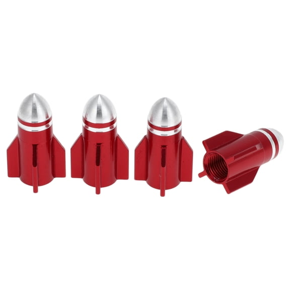 4 Pcs Round Head Rocket Shape Tire Valve Stem Caps Decorative Tyre Valve Dust Covers 7x27mm Red Aluminum Alloy