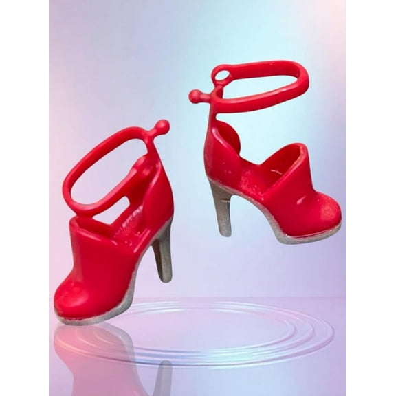 Doll Shoes Red Ankle Strap Strappy Pumps High Heels Shoes Silver Sole