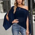 thumbnail image 4 of BODOAO Women’s One Shoulder Asymmetrical Blouse Batwing Sleeve Flowing Poncho Top Loose Fit Elegant Tunic Shirt for Party Evening Vacation Wedding Guest Dressy Outfits Navy L, 4 of 4