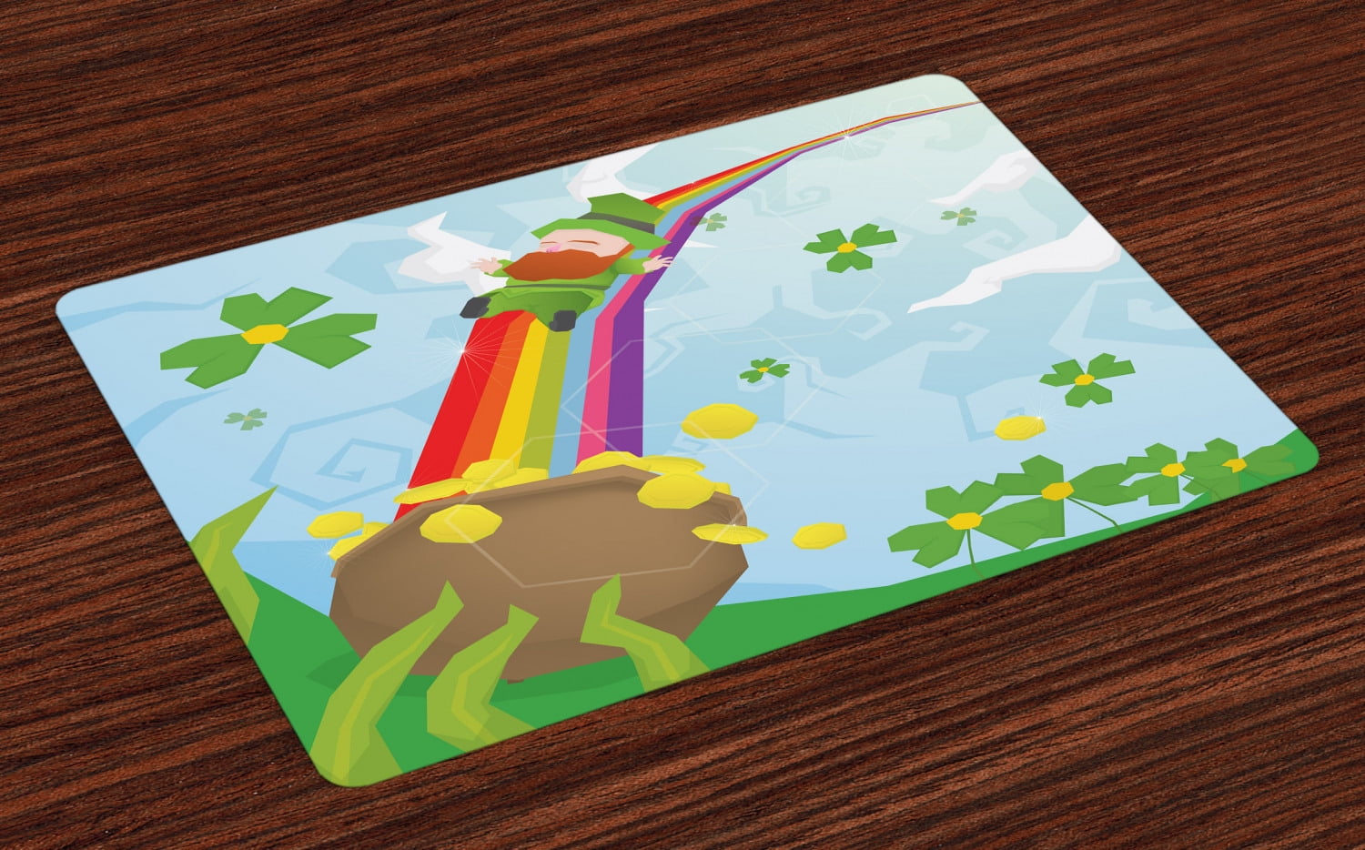 St. Patrick's Day Placemats Set of 4 Abstract Cartoon Happy Leprechaun