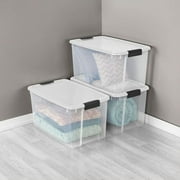 LQT Clear 18 Qt Plastic Stackable Storage Bin, White, 12 Count Pack