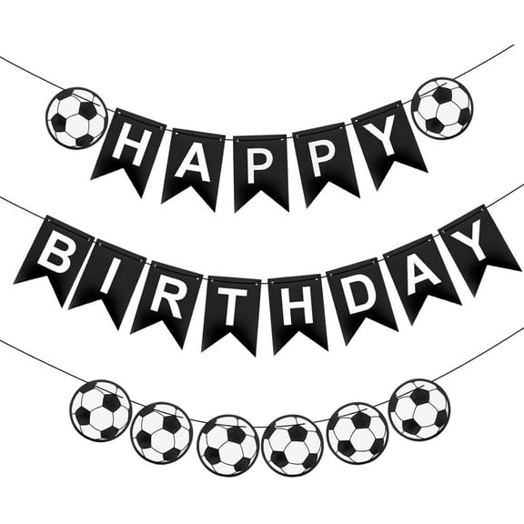 LUU-Soccer Birthday Banner, Soccer Party Decorations, Soccer Theme Birthday Party Decorations for Party Kids Boys Soccer Fans, Black White Happy Birthday Banner and Soccer Banner_SAI