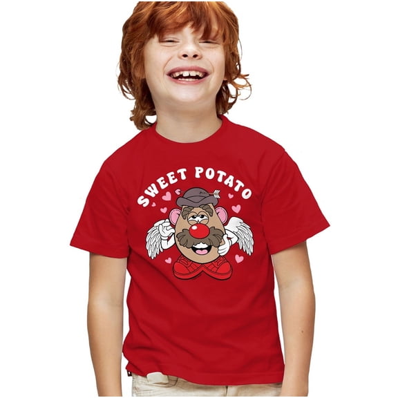 Potato Head Valentine's Day Sweet Potato Kids T Shirt for Youth Boys and Girls, Red, Medium