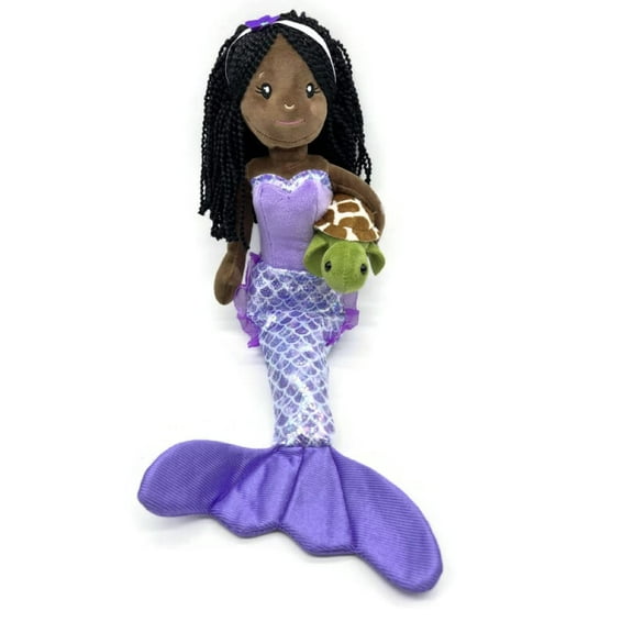 The Petting Zoo Mermaid Doll with Turtle Stuffed Animal- Great Gifts for Girls, Mermaid Plush Doll with Turtle Plush Toy, 17 inch (African American)