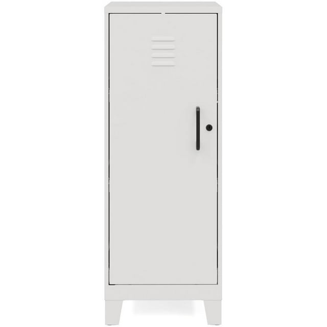 Pemberly Row Armoire de Rangement en Métal à 3 Tablettes, 42,5 Po H, Pattes de 3 Po, Blanc Perle