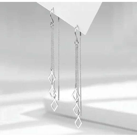 HOOUN Silver Plated Geometric Square Tassel Threader Dangle Drop Pull Earrings