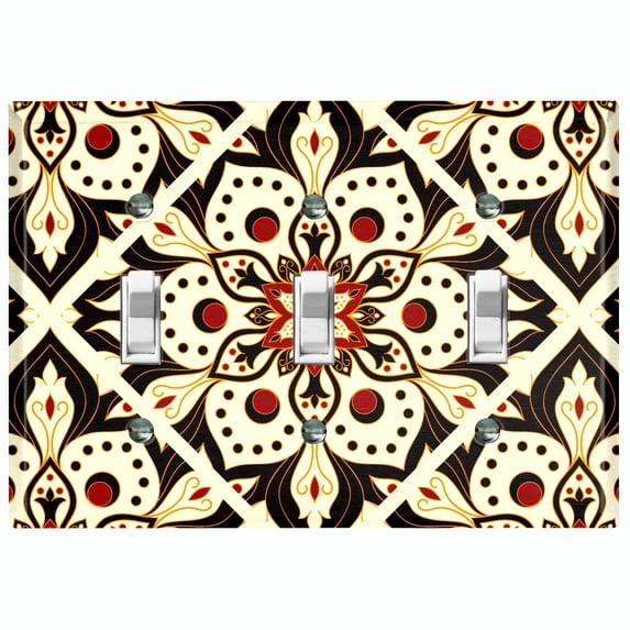 Metal Light Switch Plate Cover Red Yellow Mandala Flower Tile Pattern MDL028