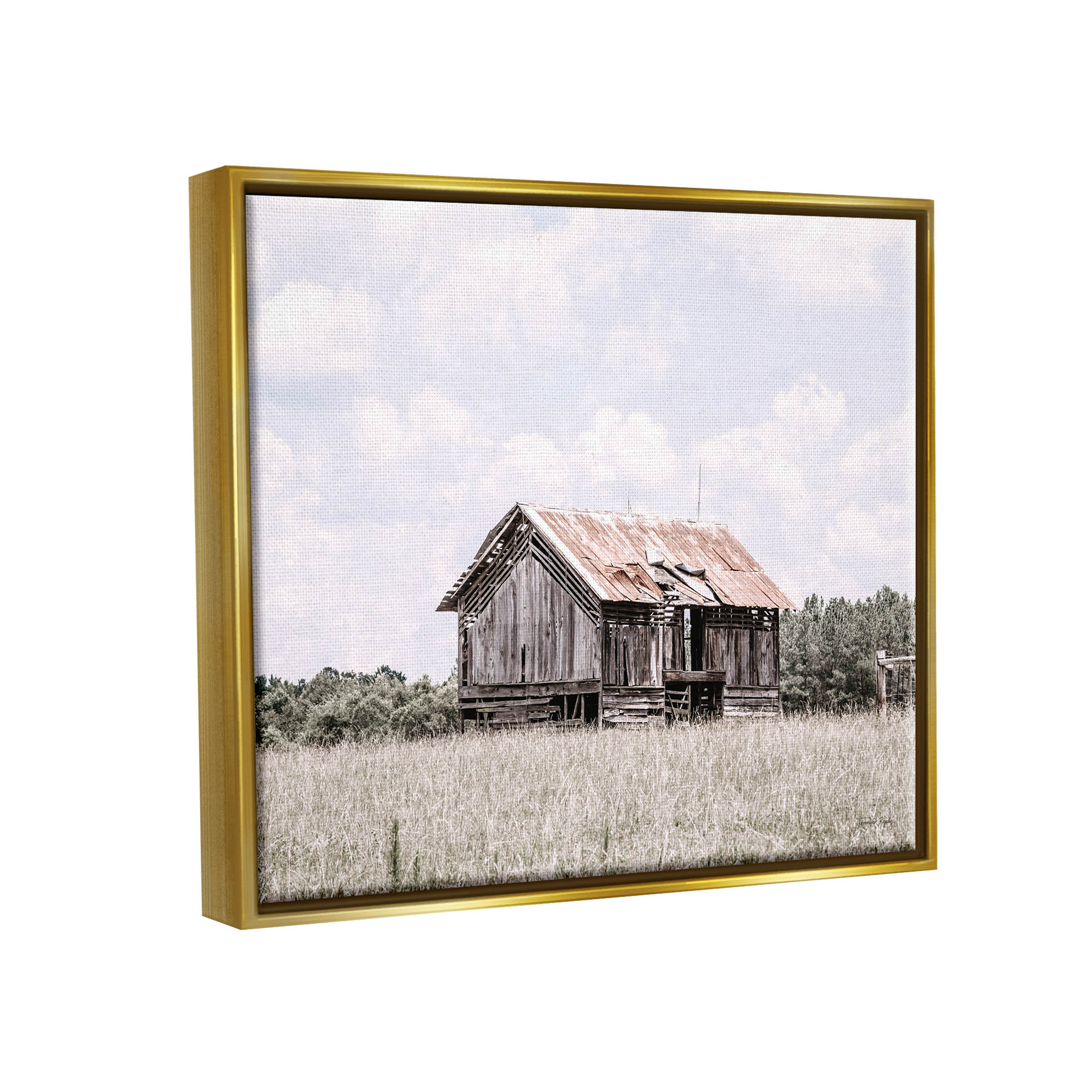 Countryside Cabin Rural Field Landscape Photograph Metallic Gold Framed Art Print Wall Art