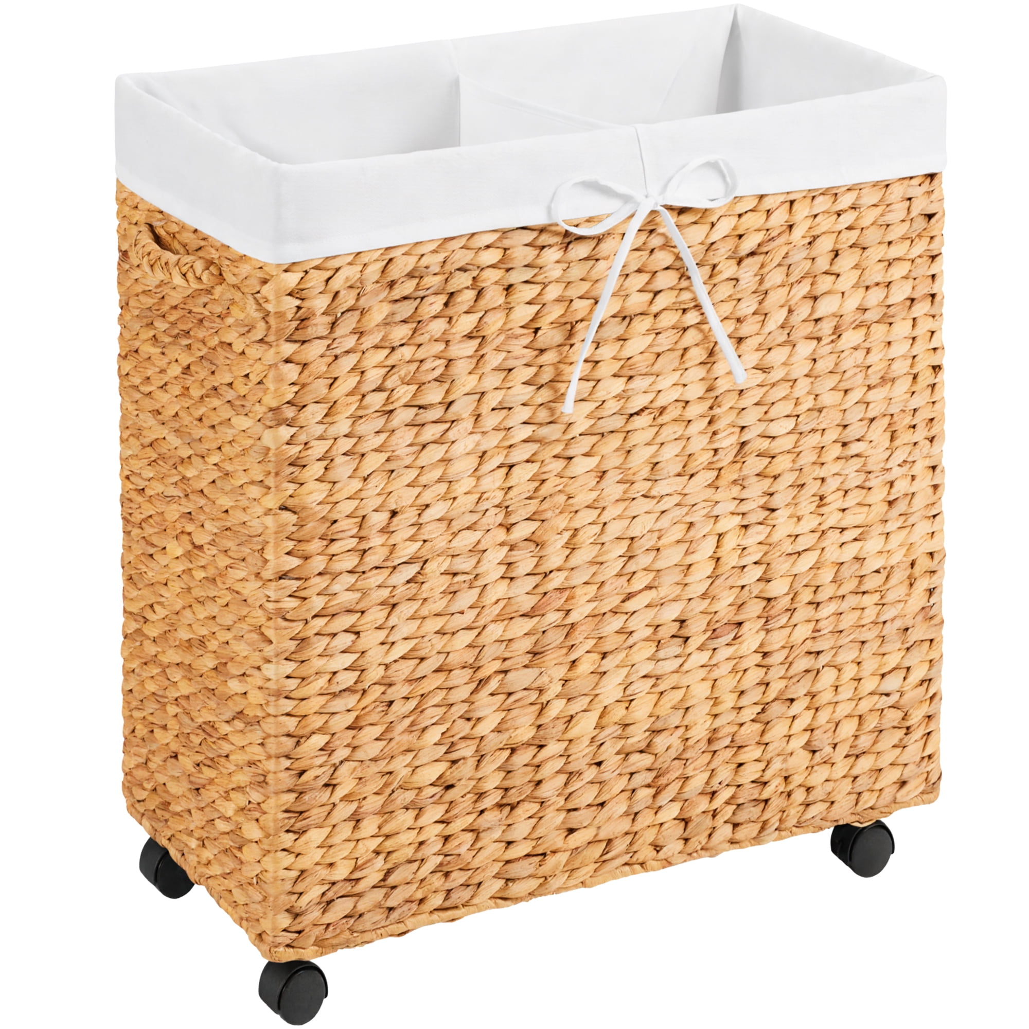 Best Choice Products Large Double Laundry Hamper W/ Rolling Wheels, Woven Laundry Basket W/ Liner, 32 Gallon - Natural