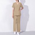 thumbnail image 2 of QATAINLAV Scrubs for Women Set 2024 Fall Medical Uniform Casual V-Neck Scrub Top and Loose Straight Pants 2 Piece Outfits with Pockets Beige L Sales Of The Day, 2 of 6