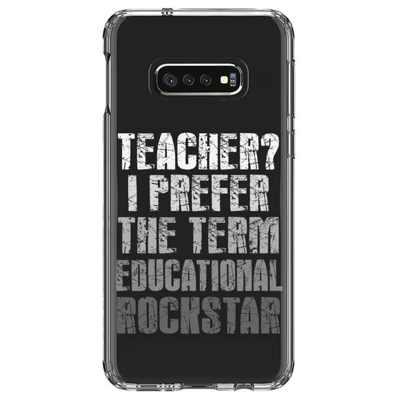 DistinctInk Clear Shockproof Hybrid Case for Samsung Galaxy S10e (5.8" Screen) - TPU Bumper Acrylic Back Tempered Glass Screen Protector - Teacher I Prefer Educational Rockstar