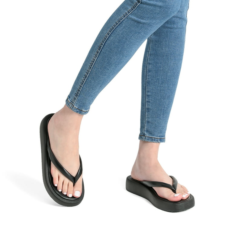 Dream Pairs Women Flip Flops Platform Thong Sandals Comfortable Beach  Casual Indoor Outdoor Walking Summer Shoes SDFF2210W BLACK/PU Size 6 