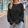 thumbnail image 2 of TFEOQRY Pullover Sweater for Women Fashion Loose Striped Knitwear Long Sleeved Round Neck Sweater Top Black, 2 of 3