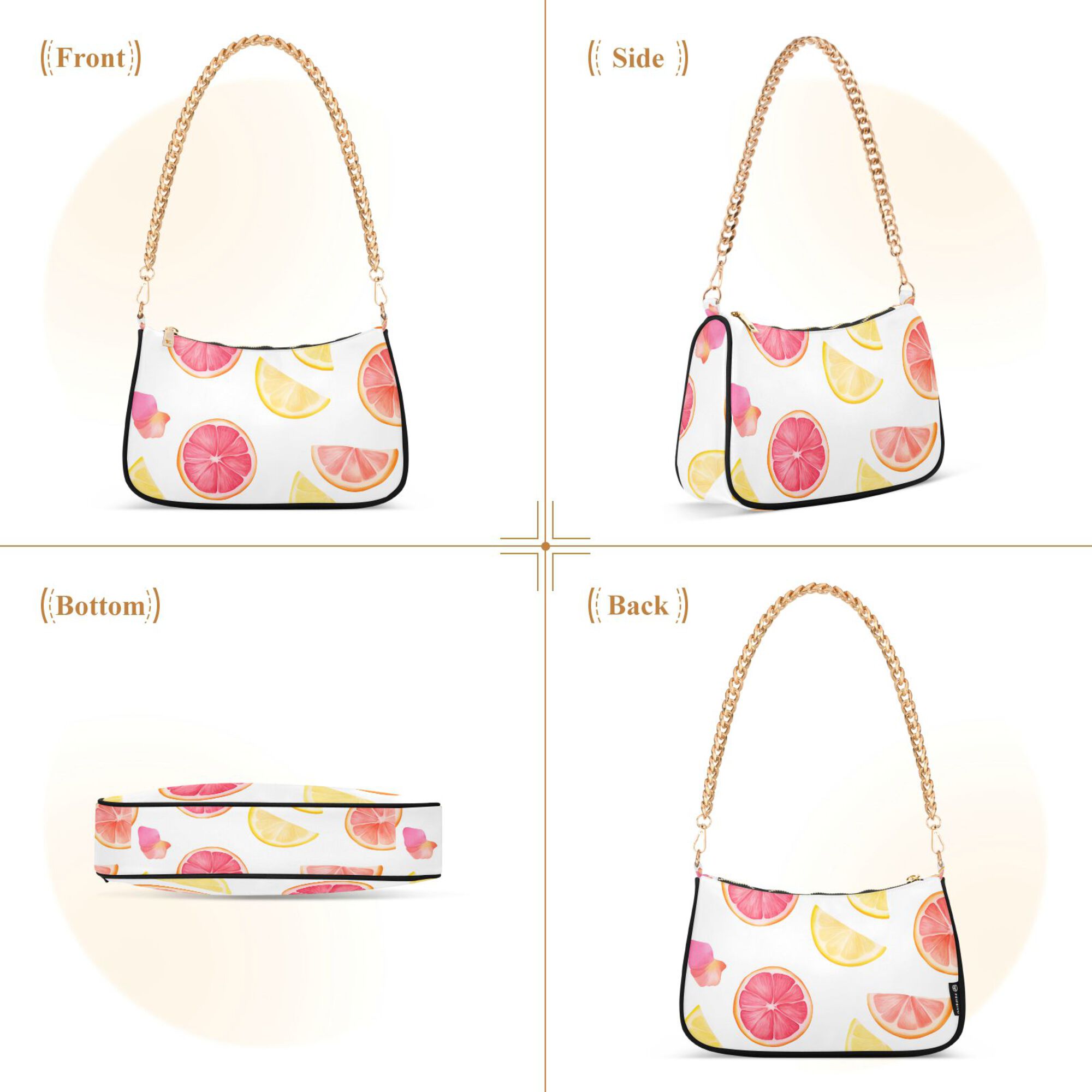FORMRS Womens Shoulder Bag with Chain Strap Clutch Purse Cute Tote Handbag, White Grapefruit Slices