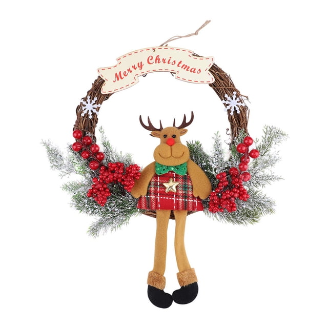 Naiovety Guirnalda de puerta de Navidad con muñeca, decoración de Navidad, adorno colgante, decoración navideña, guirnalda, puerta, colgantes de Kits de decoración para fiestas ciervo L Naiovety HA008709-06