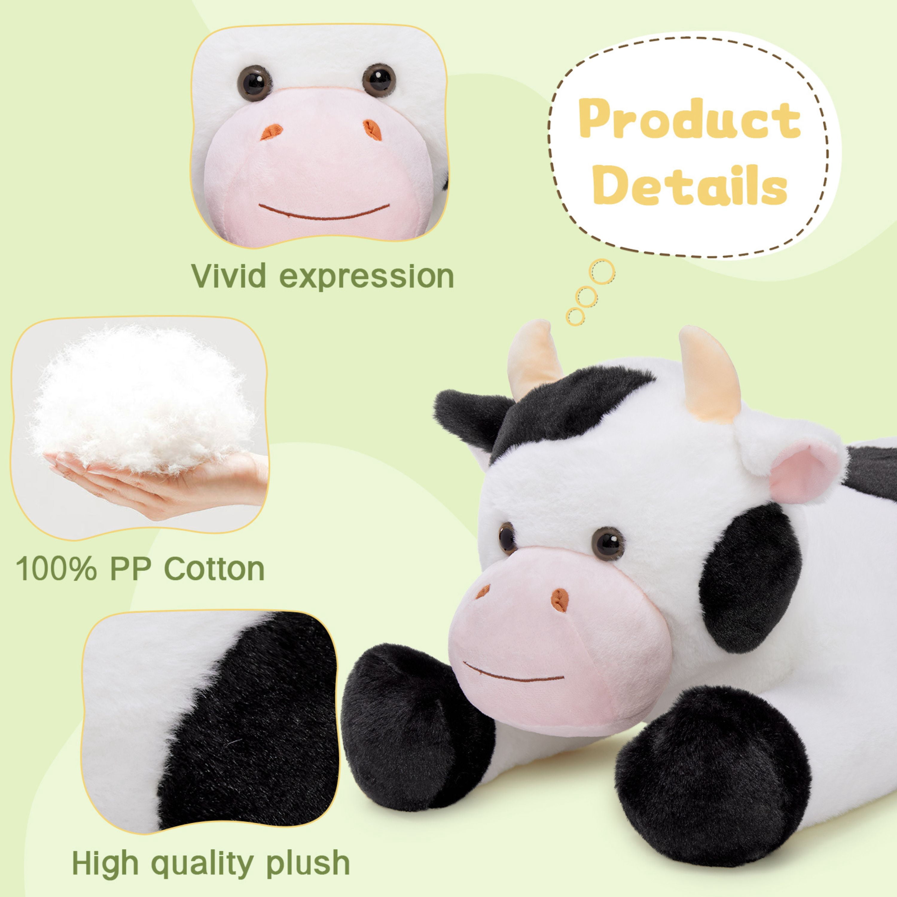Tezituor 28" Cow Weighted Stuffed Animals 5lb Soft Microwavable Stuffed Animal Glow in The Dark
