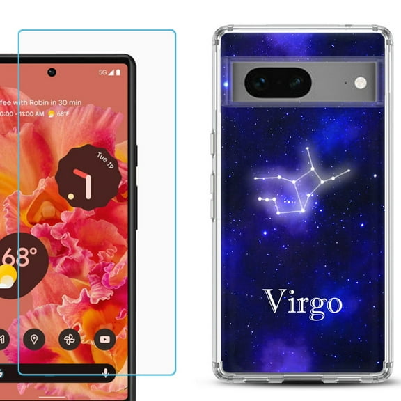 Slim-Fit Gel TPU Phone Case for Google Pixel 7, with Tempered Glass Screen Protector, by OneToughShield ® - Virgo