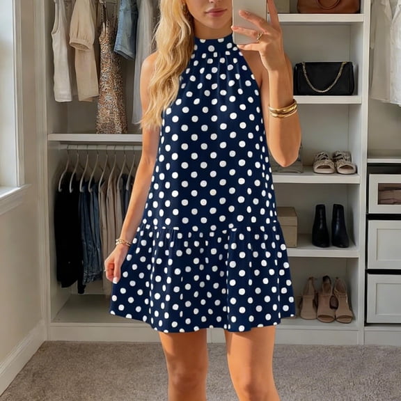 Jamicy Beach Dress for Women Halter Dress Summer Mini Short Dresses A Line Polka Dot Petite Sundress Flowy Vacation Party Outfits 2026