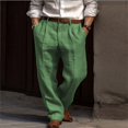thumbnail image 2 of Men's Linen Double Pleated Straight Pants Solid Color Breathable Casual Holiday, 2 of 9