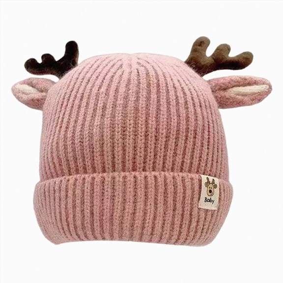 Hessimy Kids 3D Antler Reindeer Knit Beanie,Cute Winter Warm Folded Cap