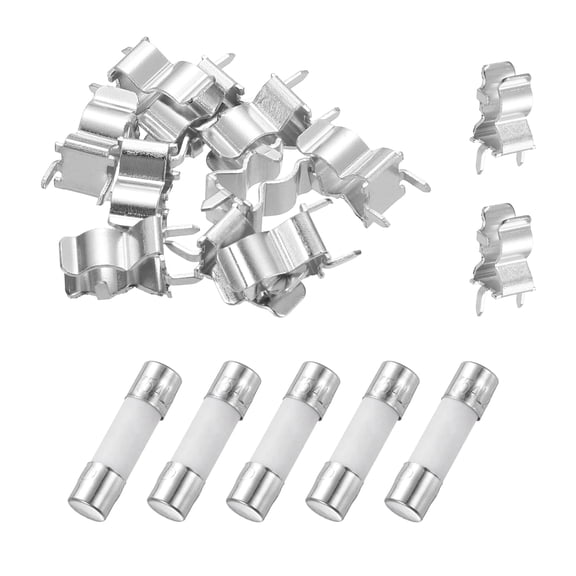 Uxcell 5pcs 5A 250V Slow Blow Ceramic Fuse, 5Amp Cartridge Time Delay Fuses 5x20mm with 10pcs Clips