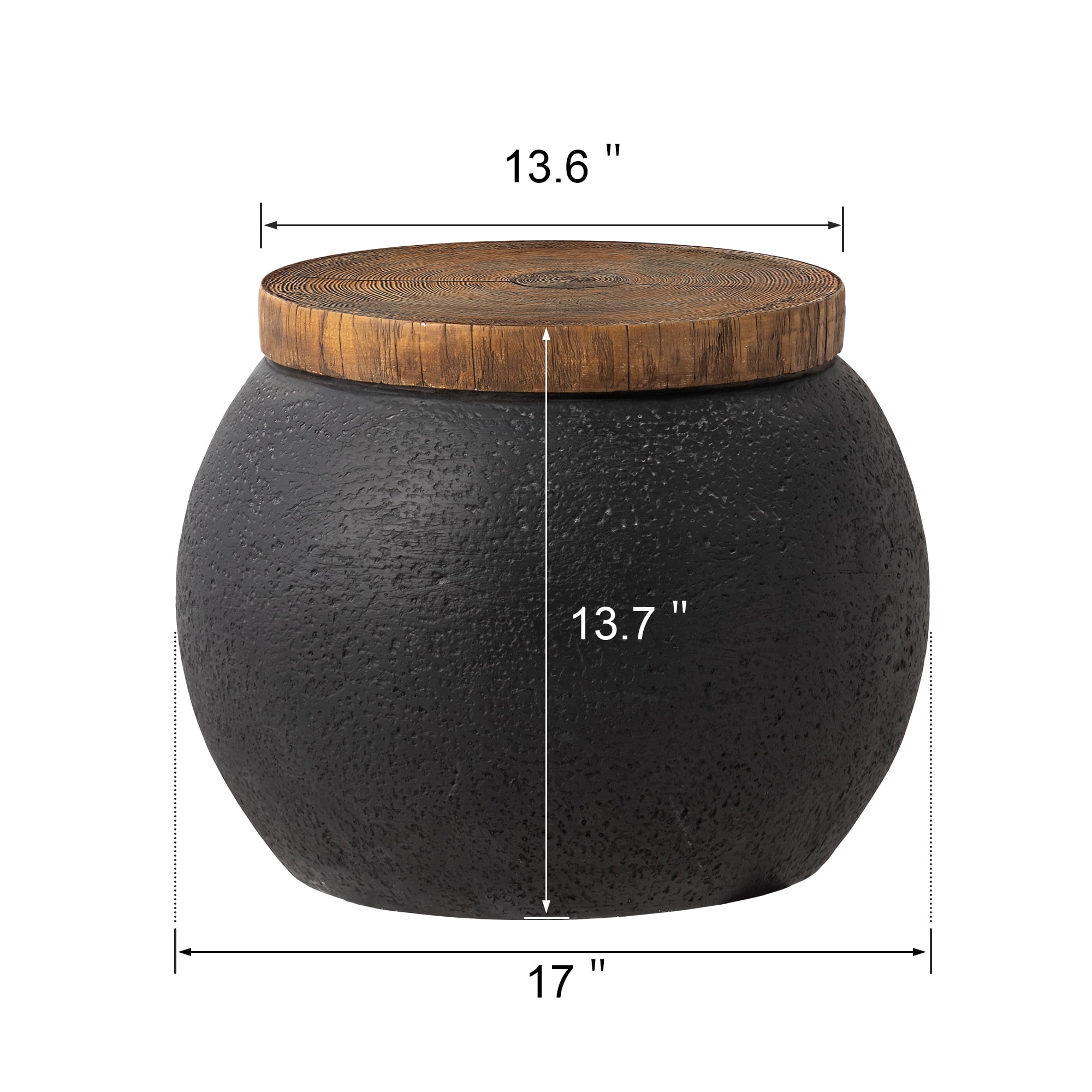 VENTOPYR 2 PCS Concrete Outdoor Side Table with Wood Grain Top,Small Jar Shaped Round Accent End Table for Patio, Garden,Black
