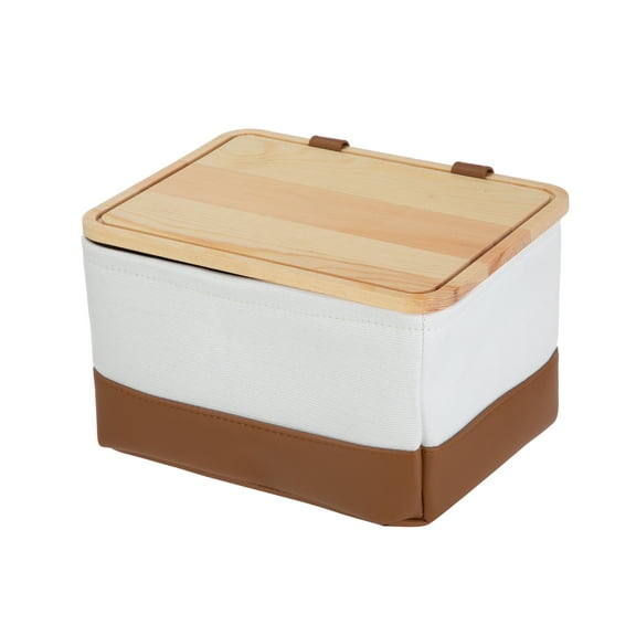 HomeZone Canvas Baskets with Pine Lid for Bathroom and Closet Storage, Set of 2