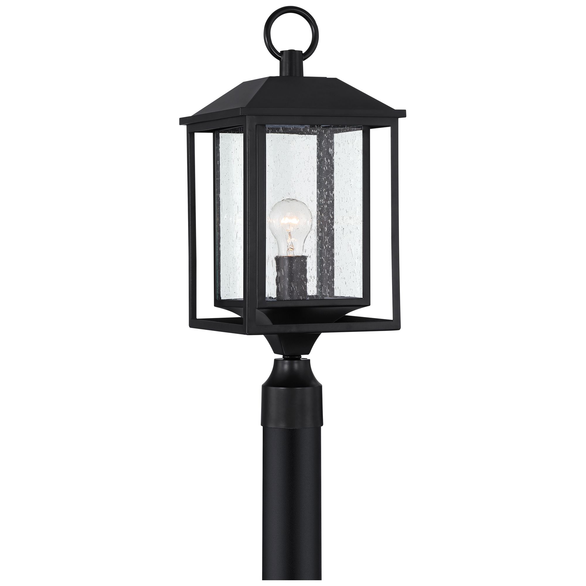 John Timberland Califa Modern Outdoor Post Light Black Metal Cage 21 3/4" Clear Seedy Glass for Exterior Barn Deck House Porch Yard Patio Home Outside