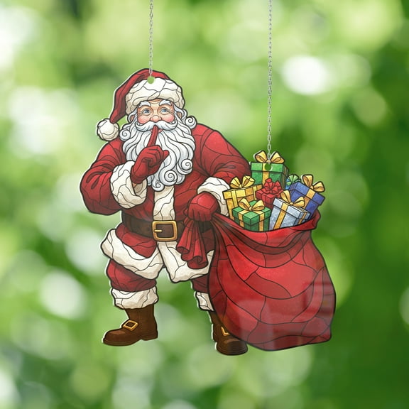 Lotusprinthandmade Funny Santa Claus Christmas Custom Shape Window Hanging Acrylic Ornament (4x4), funny santa ornament, christmas window hanging