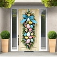thumbnail image 1 of Corona de Pascua de primavera y verano para puerta de entrada, 180 cm, huevo artificial y corona de flores de colores con letrero de bienvenida, para puerta de entrada, pared, ventana, decoración de, 1 of 7