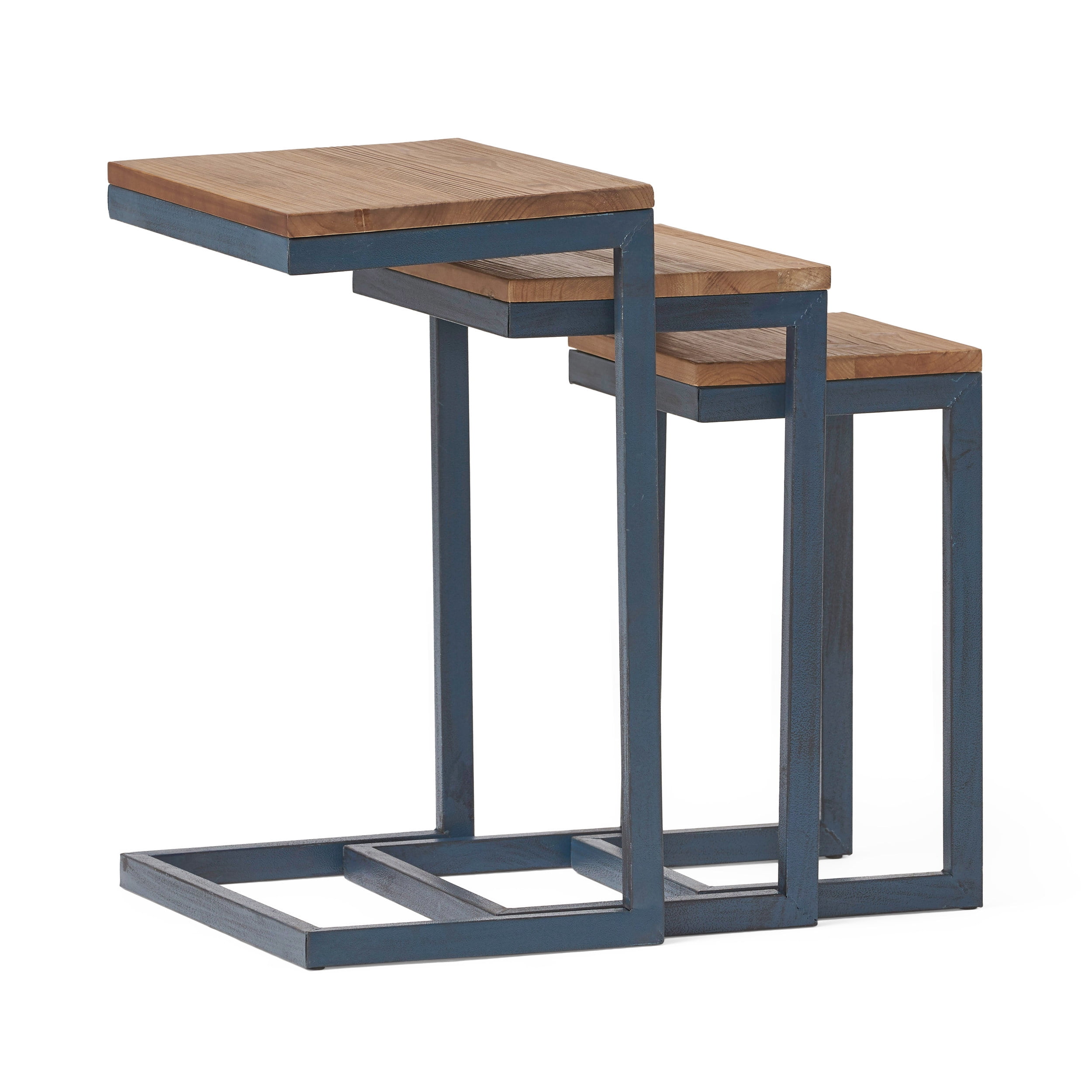 Set of 3 Nesting Tables 18.25 Inch, Modern Industrial Firwood and Iron Frame Side Tables for Living Room, Black