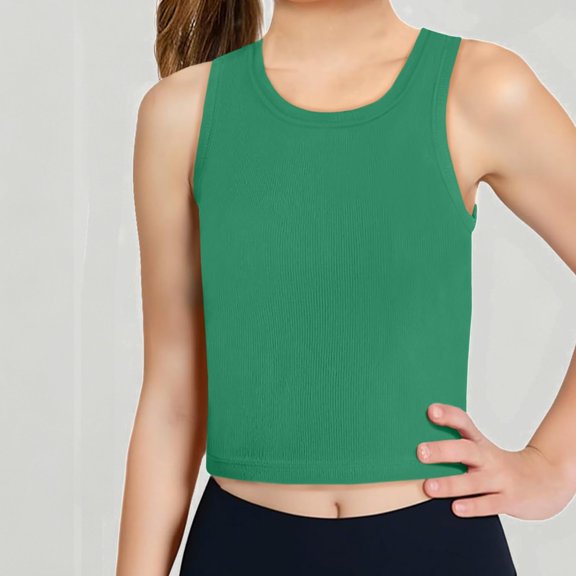 Xijirk Girls Ribbed Knit Cropped Tank Top Round Neck Sleeveless Casual Athletic Summer Tee,11-12 Years