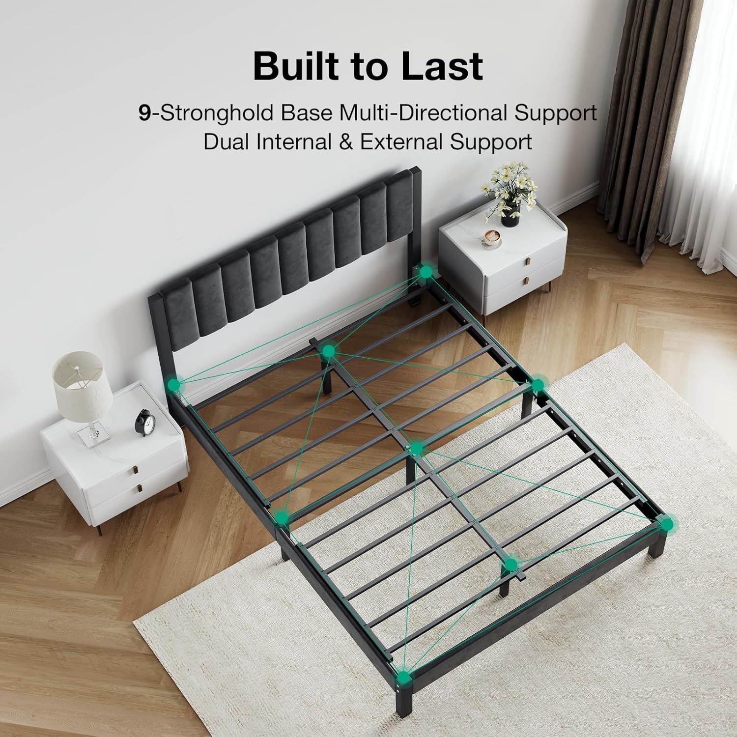 Novilla Twin Bed Frames with Piano Keys Headboard and Footboard, Metal Platform Bed Frame Twin Size, No Box Spring Needed, Easy Assembly, Steel Slats Support, Velvet Black