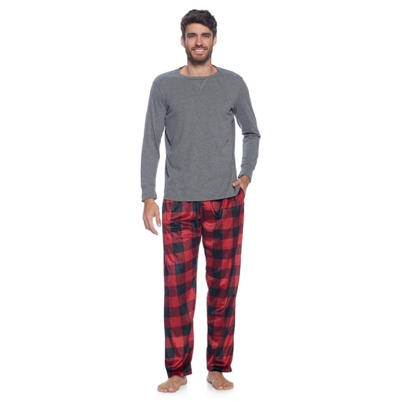 Ashford & Brooks Men's Jersey Knit Long-Sleeve Top and Mink Fleece Bottom Pajama Set