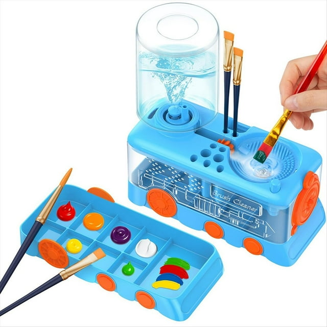 Limpiador de Pinceles de Mejorado con Bandeja, Soporte y Escurridor para Pinturas Acrílicas y de Acuarela, Color Azul.