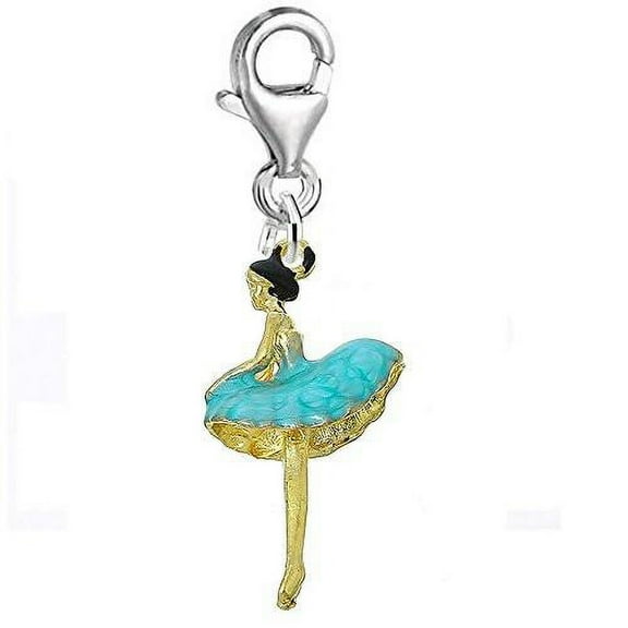 Sexy Sparkles Ballerina Dancer in Blue Dress Clip-on Pendant for European Charm Jewelry with Lobster Clasp - Zinc Metal Alloy, 1 Charm