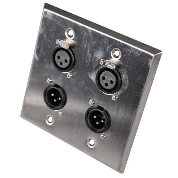 Seismic Audio Stainless Steel Wall Plate - 2 Gang with 2 XLR Male and 2 XLR Female Connectors Silver - SA-PLATE36