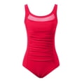 thumbnail image 4 of Womens One Piece Swimsuits Tummy Control 2026 Modest Mesh Scoop Neck Slimming Full Coverage Bathing Suit Swimwear Beach Red 2XL, 4 of 5