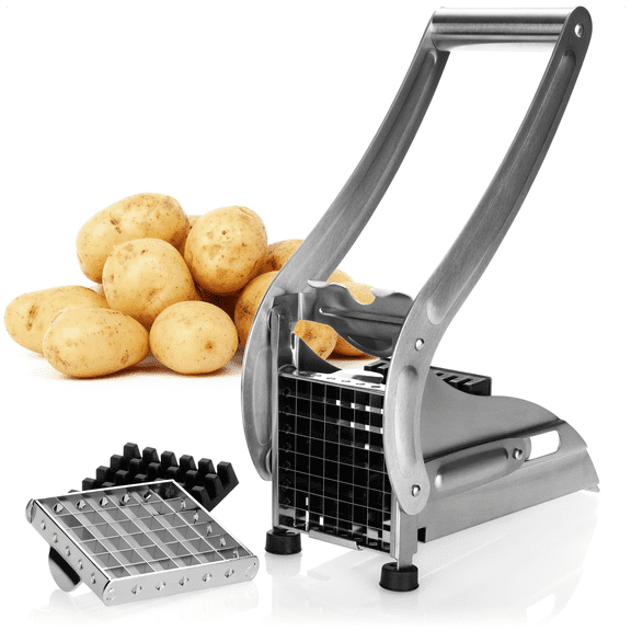French fries cutter made of stainless steel, dishwasher safe with 2 cutting inserts - French fries press - French fries cutter device - Fries press 1 piece - silver